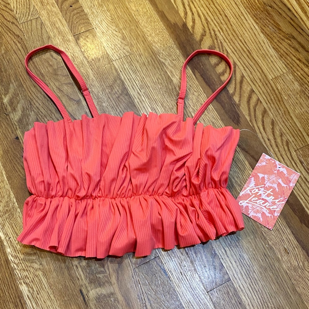 NWT Kortni Jeane oversized ruffle vibrant coral S